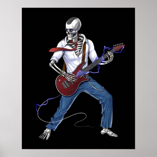 Skeleton Metal Music Guitarist Poster (Voorkant)
