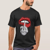 Skeleton Middle Finger and Lips Funny Halloween T-shirt (Voorkant)