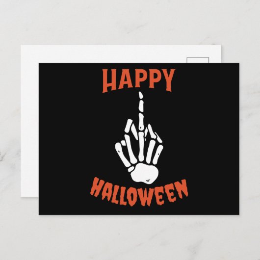 Skeleton Middle Finger Happy Halloween Briefkaart (Voorkant / Achterkant)