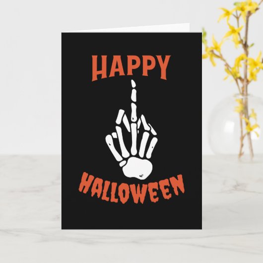 Skeleton Middle Finger Happy Halloween Kaart (Gele Bloem)