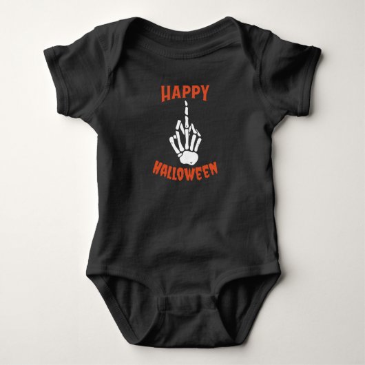 Skeleton Middle Finger Happy Halloween Romper (Voorkant)