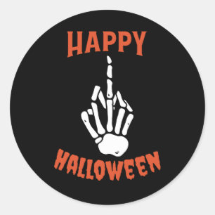 Skeleton Middle Finger Happy Halloween Ronde Sticker