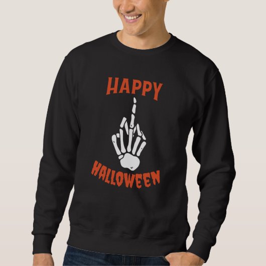 Skeleton Middle Finger Happy Halloween Trui (Voorkant)