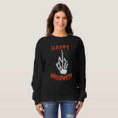 Skeleton Middle Finger Happy Halloween Trui (Voorkant volledig)