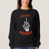 Skeleton Middle Finger Happy Halloween Trui (Voorkant)