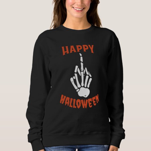 Skeleton Middle Finger Happy Halloween Trui (Voorkant)