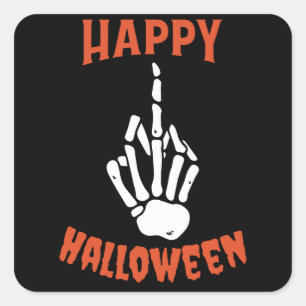 Skeleton Middle Finger Happy Halloween Vierkante Sticker