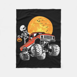 Skeleton Monster Truck Halloween Boys Truck Pumpki Fleece Deken
