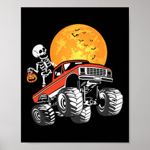 Skeleton Monster Truck Halloween Boys Truck Pumpki Poster