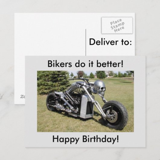 Skeleton Motorcycle Verjaardag Briefkaart (Voorkant / Achterkant)