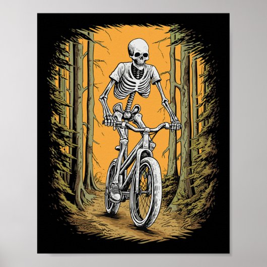 Skeleton Mountainbike Fietser Skeleton Halloween Poster (Voorkant)