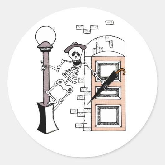 Skeleton Movie Star Celebrity Singing w/ Umbrella Ronde Sticker (Voorkant)