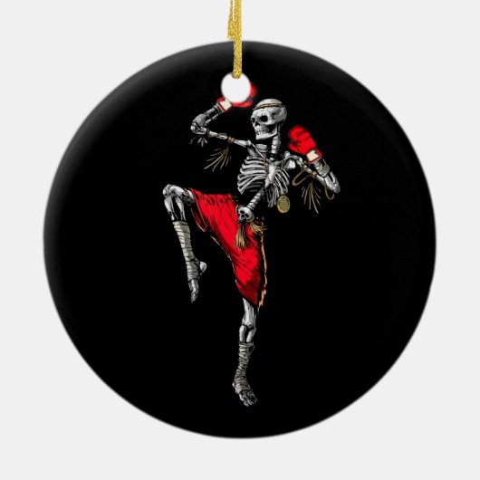 Skeleton Muay Thai Halloween Kickboxing MMA Fighte Keramisch Ornament (Achterkant)
