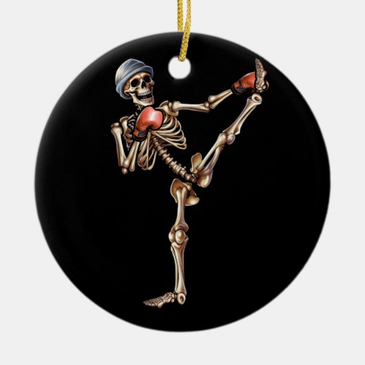 Skeleton Muay Thai Halloween Kickboxing MMA Fighte Keramisch Ornament (Voorkant)