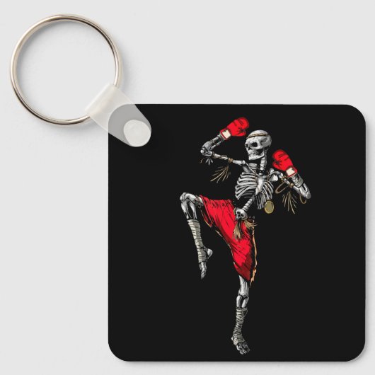Skeleton Muay Thai Halloween Kickboxing MMA Fighte Sleutelhanger (Voorkant)