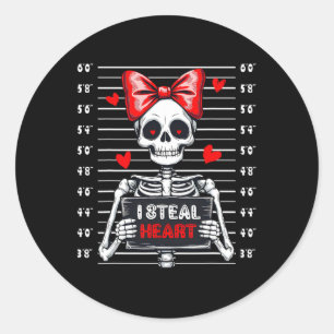 Skeleton Mugshot I Steal Hearts Skeleton Valentijn Ronde Sticker