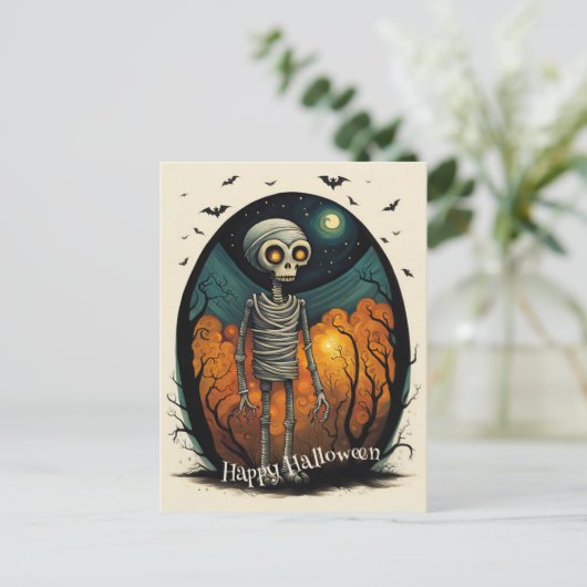 Skeleton Mummy Halloween Briefkaart (Staand voorkant)