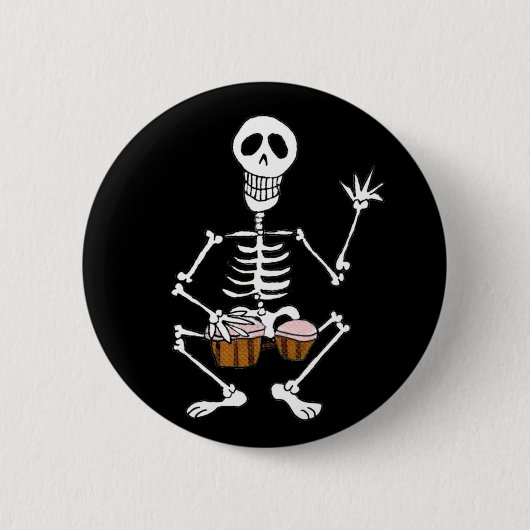 Skeleton Musician Drummer op Bongo Drums Ronde Button 5,7 Cm (Voorkant)