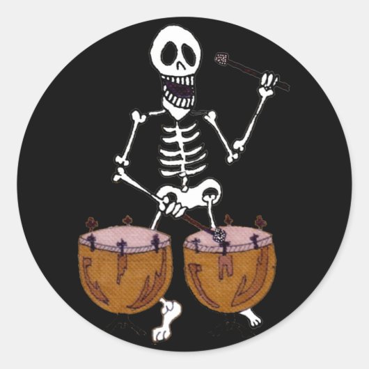 Skeleton Musician Drummer op Kettle Drums Ronde Sticker (Voorkant)