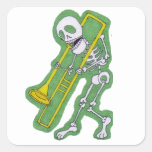 Skeleton Musician Skeleton Trombone Player Vierkante Sticker
