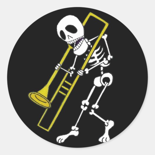 Skeleton Musician Trombone Player Ronde Sticker (Voorkant)
