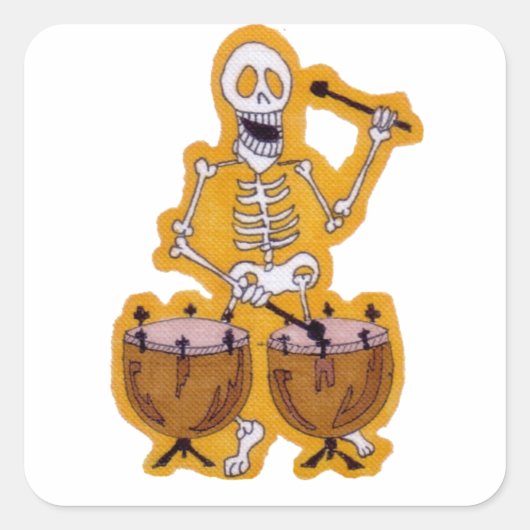 Skeleton Musicus Skeleton Drummer op Kettle Drums Vierkante Sticker (Voorkant)