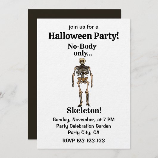Skeleton No-Body Funny Halloween Party Kaart (Voorkant / Achterkant)