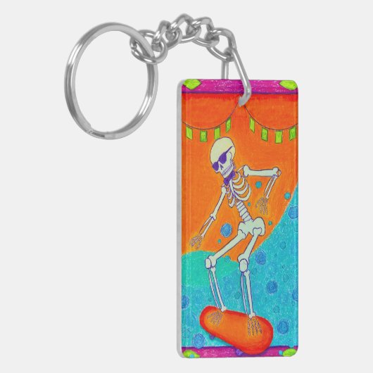 Skeleton on Skateboard Sleutelhanger (Voorkant Links)