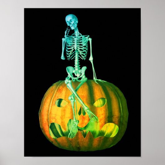Skeleton op Jack O Lantern Pumpkin Poster (Voorkant)