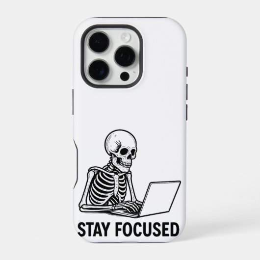 Skeleton op laptop – Blijf gefocust iPhone Hoesje (Achterkant)