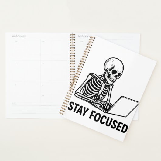 Skeleton op laptop – Blijf gefocust Planner (Display)