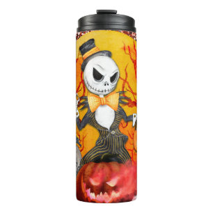 Skeleton op pompoen thermosbeker