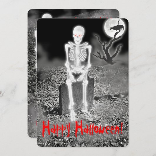 Skeleton op uitnodiging van Gravestone Halloween P (Voorkant / Achterkant)