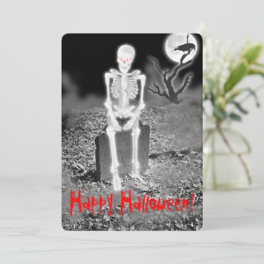 Skeleton op uitnodiging van Gravestone Halloween P (Staand voorkant)