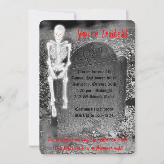 Skeleton op uitnodiging van Gravestone Halloween P (Achterkant)
