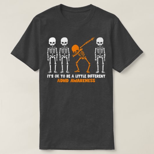 Skeleton Oranje Lint ADHD-bewustzijn Halloween T-shirt (Design voorkant)