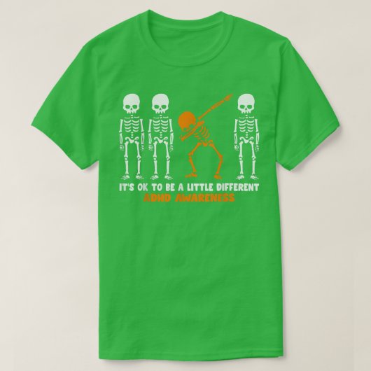 Skeleton Oranje Lint ADHD-bewustzijn Halloween T-shirt (Design voorkant)