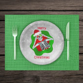 Skeleton Ornament eyes Santa Hat White Circles Papieren Bordje