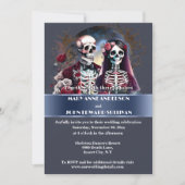 Skeleton paar bordeaux schemerige blauwe gotische  kaart (Voorkant)