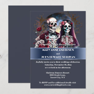 Skeleton paar bordeaux schemerige blauwe gotische kaart