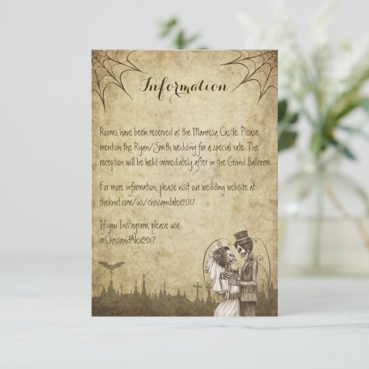 Skeleton-paar-informatiekaart voor bruiloft informatiekaartje (Staand voorkant)