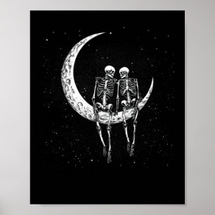 Skeleton paar op maan grappig halloween kostuum me poster