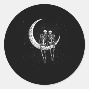Skeleton paar op maan grappig halloween kostuum me ronde sticker