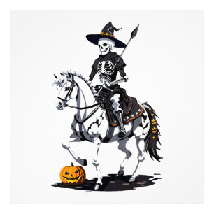 Skeleton Paardenruiter - Halloween Skelet Foto Afdruk