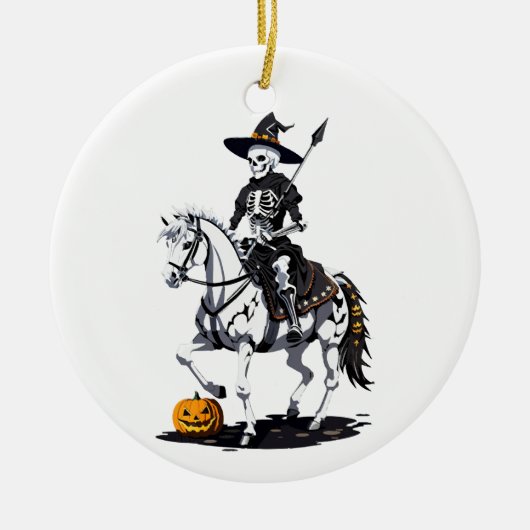 Skeleton Paardenruiter - Halloween Skelet Keramisch Ornament (Voorkant)