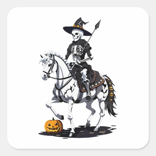 Skeleton Paardenruiter - Halloween Skelet Vierkante Sticker (Voorkant)