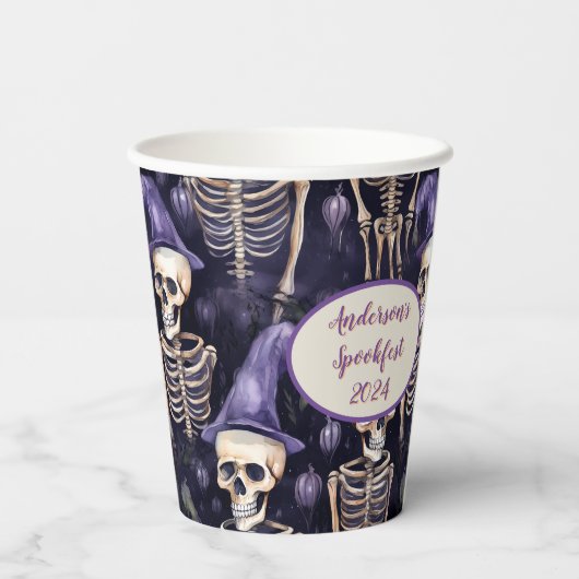 Skeleton Paarse aangepaste Halloween papieren beke Papieren Bekers (Achterkant)