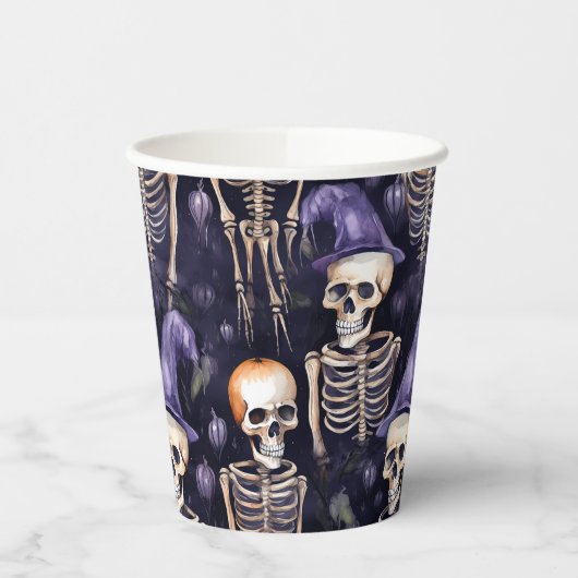 Skeleton Paarse aangepaste Halloween papieren beke Papieren Bekers (Links)