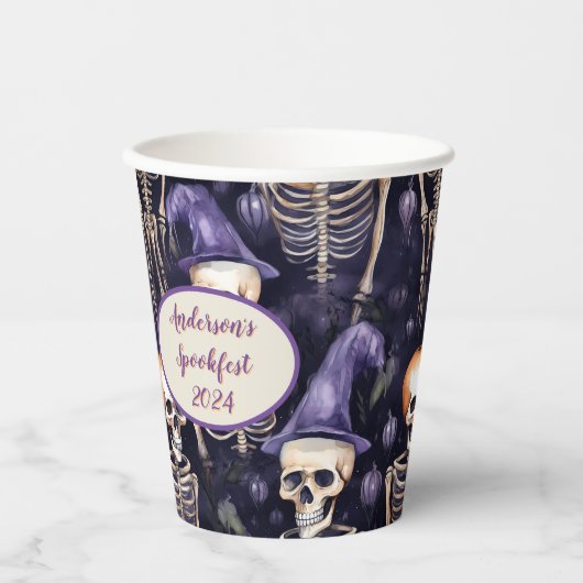 Skeleton Paarse aangepaste Halloween papieren beke Papieren Bekers (Voorkant)
