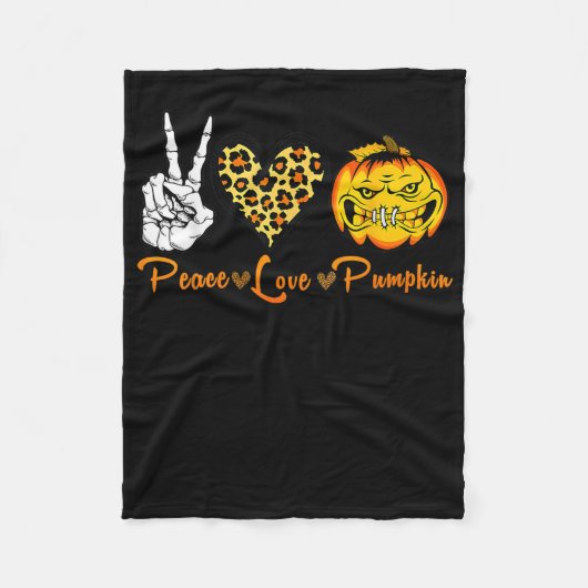 Skeleton Peace Leopard Love Scary Pumpkin Hallowee Fleece Deken (Voorkant)
